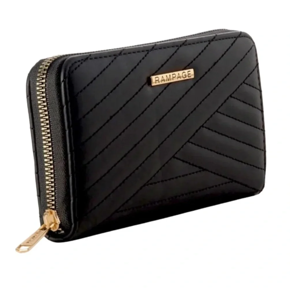 NEW Rampage Chevron Quilted Vegan Faux Leather Zip Around Wallet Fits Cell Phone